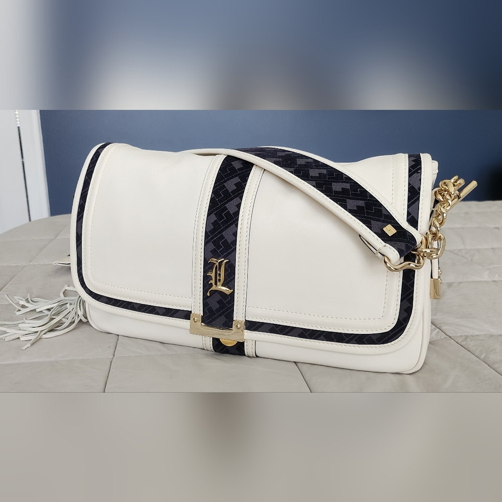L.A.M.B. leather purse with navy & gold details